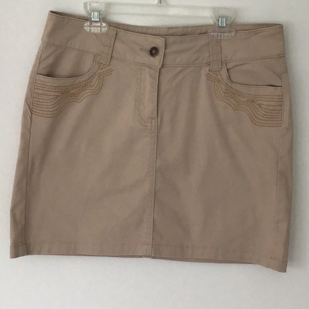 Boston Proper Khaki Skirt with Embroidered Trim